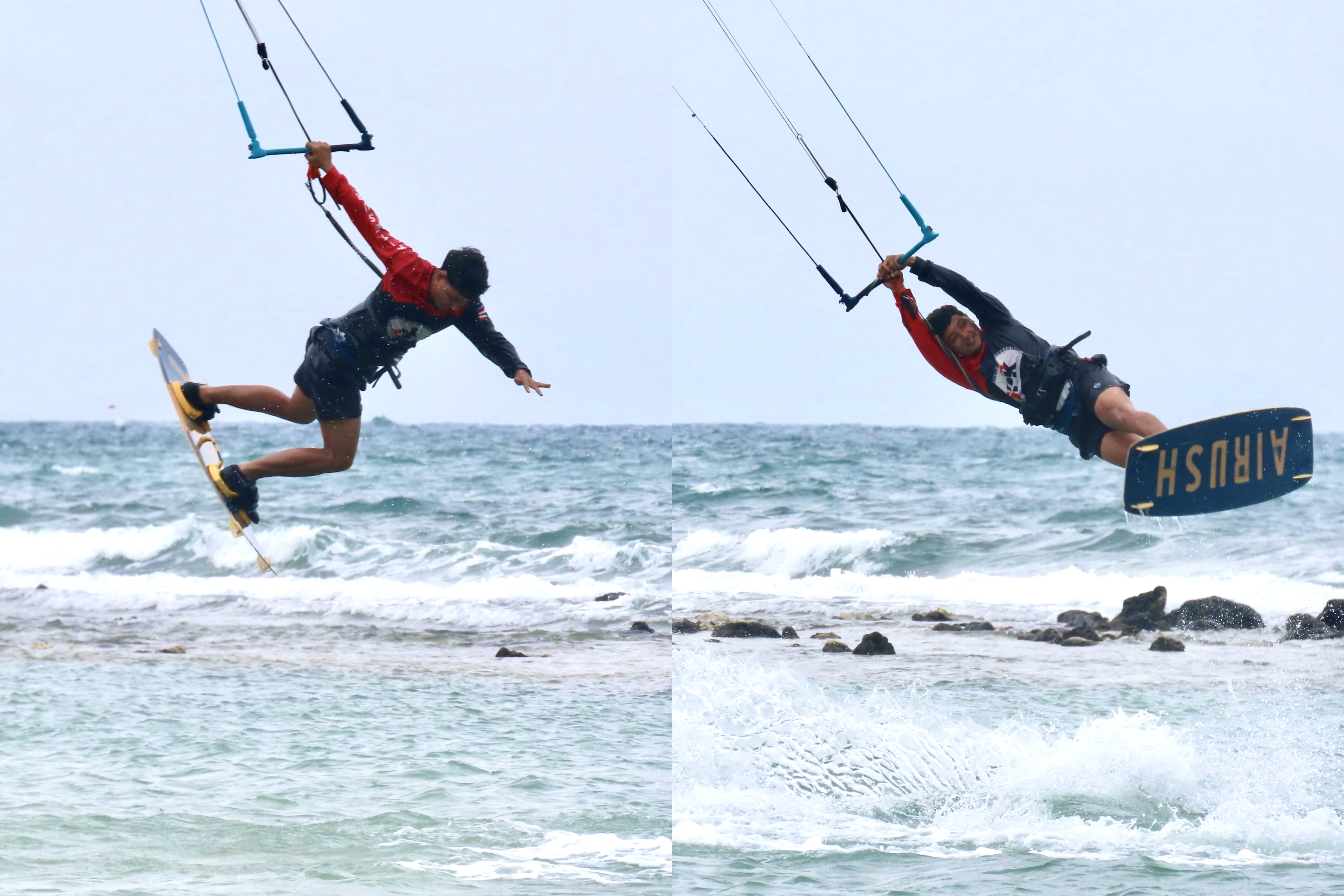 Freestyle kitesurfing by instructor at Malibu Beach Chaloklum flat-water lagoon in Koh Phangan.