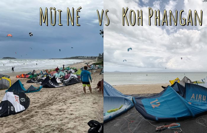 Mũi Né vs Koh Phangan kitesurfing comparison, with wavy windy conditions in Vietnam and laid-back flat water in Baan Tai, Thailand.