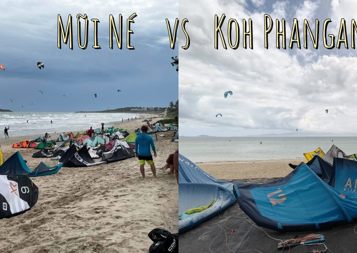 Mũi Né vs Koh Phangan kitesurfing comparison, with wavy windy conditions in Vietnam and laid-back flat water in Baan Tai, Thailand.