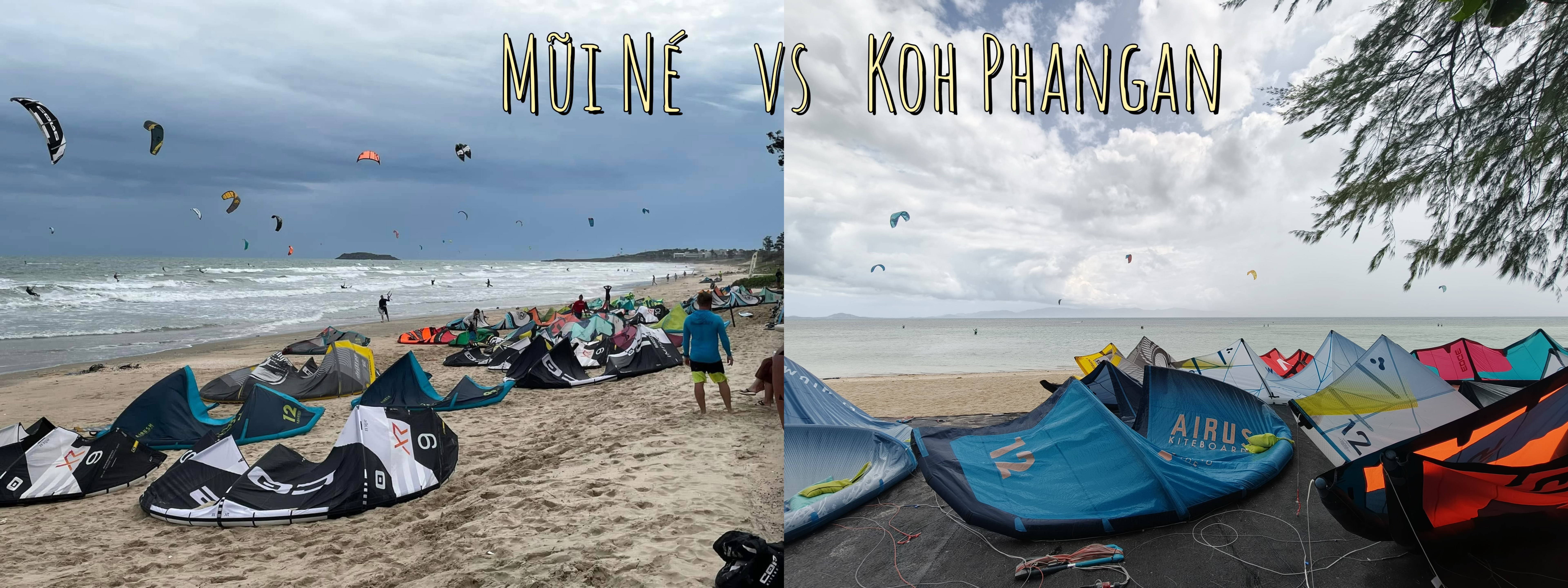 Mũi Né vs Koh Phangan kitesurfing comparison, with wavy windy conditions in Vietnam and laid-back flat water in Baan Tai, Thailand.