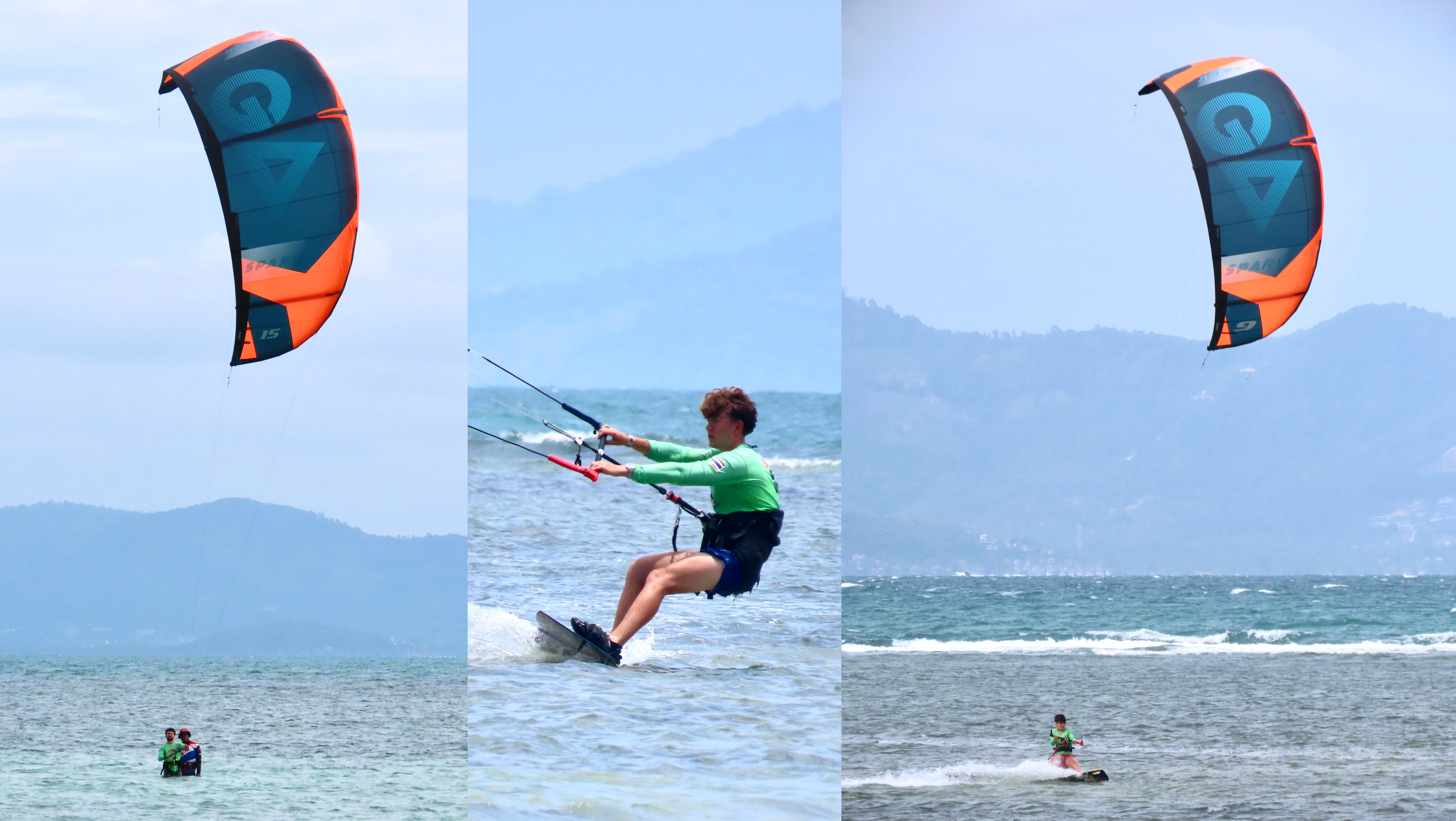 Kitesurfing lessons in Koh Phangan with a student learning kite control, riding on flat water and flying a kite in windy conditions