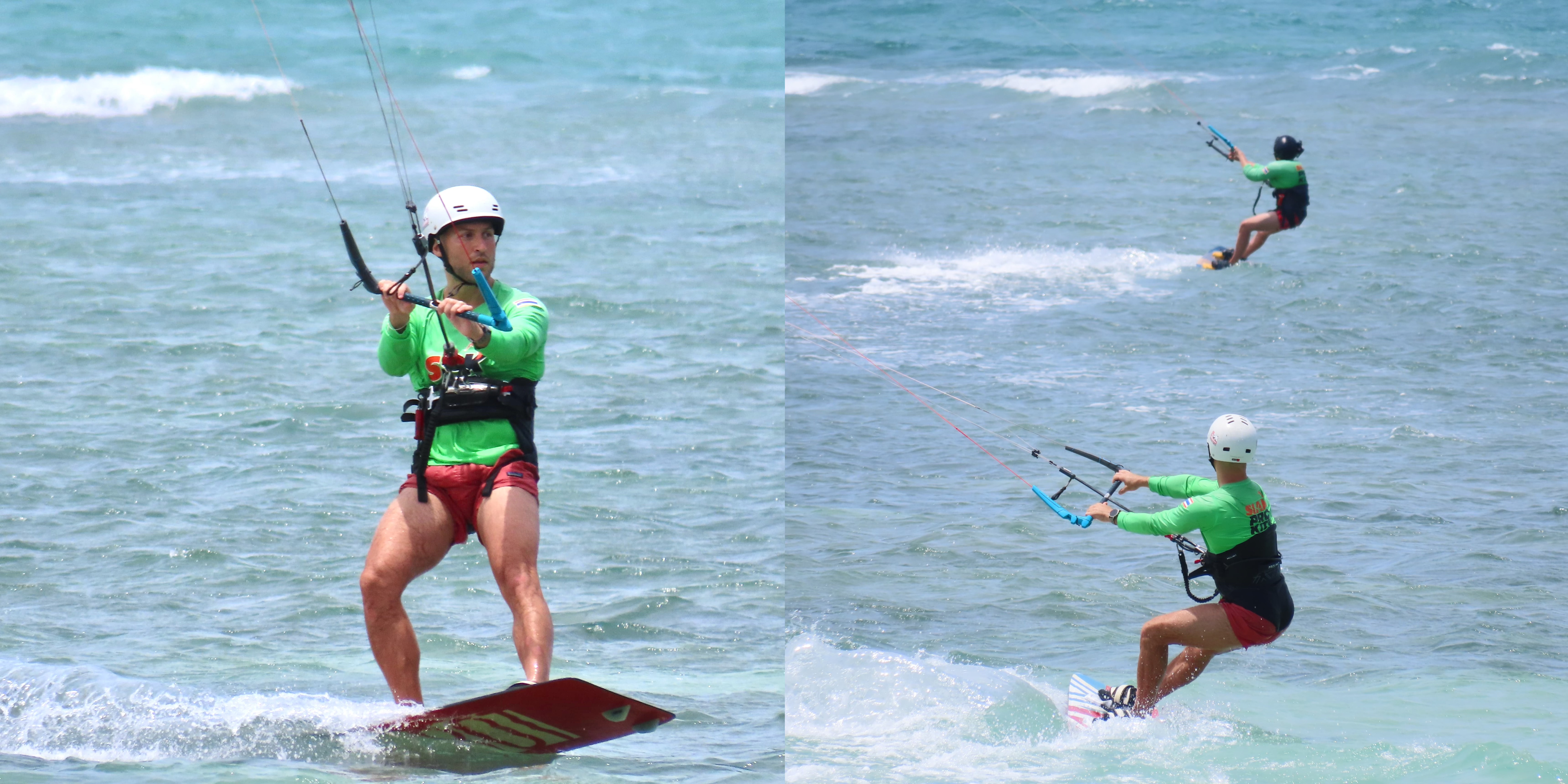 Kitesurfing student riding independently on flat water in Koh Phangan